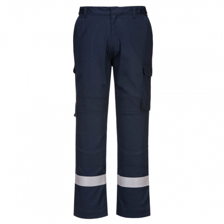 Pantaloni talie ignifugi - Pantaloni ignifugi cu benzi reflectorizante Portwest FR401 BIZFLAME, 99% bumbac, 1% fibra de carbon, 210 gr/mp