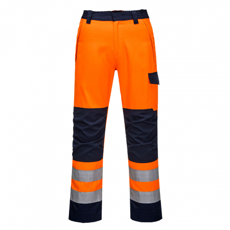 Imbracaminte de lucru - Pantaloni ignifugi reflectorizanti Portwest MV36 MODAFLAME RIS, 61% modacrilic, 18% viscoza, 15% poliester, 5% aramid, 1% fibra carbon, 300 gr/mp