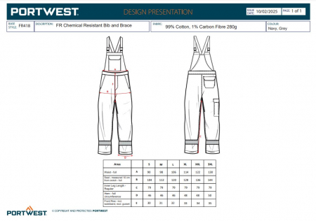 Pantaloni salopeta cu pieptar Portwest FR418 Chemical Resistant, 99% bumbac, 1% fibra de carbon, 280 gr/mp [2]