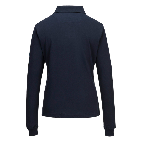 Tricou polo antistatic cu maneca lunga dama Portwest FR758 MODAFLAME Knit FR, 60% modacrilic, 39% bumbac, 1% fibra de carbon, 200 g/mp [1]