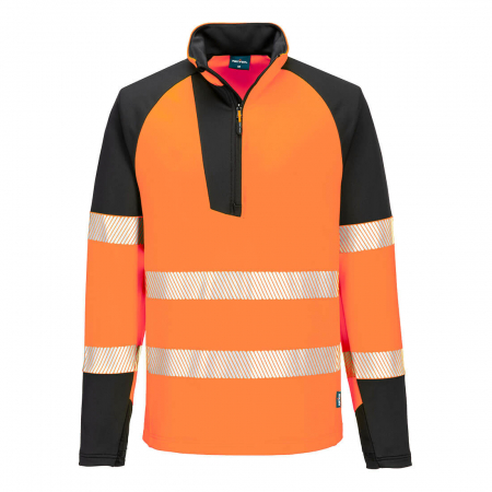 Jachete | Bluze reflectorizante - Jacheta de lucru cu benzi reflectorizante Portwest T172 PW3 Hi-Vis 1/4 Zip SWEATSHIRT, 92% poliester 8% elastan, 360g