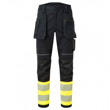 Costume salopeta ignifuge - Pantaloni de lucru cu benzi reflectorizante Portwest Class 1 HOLSTER,  60% modacrilic, 39% bumbac, 1% fibra carbon, 280 gr/mp