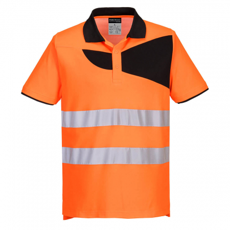 Imbracaminte de lucru - Tricou polo reflectorizant Portwest  PW3 HIVIS S/S PW212, 55% bumbac, 45% poliester, 144 gr/mp