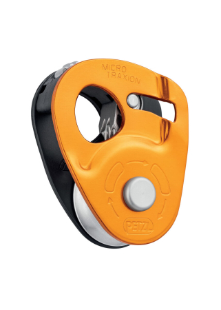 Scripeti - Scripete cu blocare, cu rulment Petzl MCRO TRACTION P53, eficienta 91%, compatibil cu carabinera AMD si WILLIAM