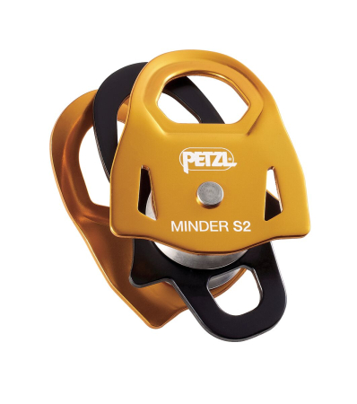 Scripeti - Scripete dublu cu rulment Petzl MINDER S2 P060BA00, eficienta 91%, 123g, compatibil cu carabiniera OK si ATTACHE