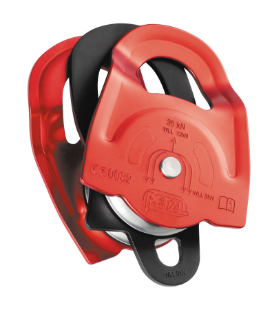 Scripeti - Scripete dublu cu rulment Petzl TWIN P65A, eficienta 97%, compatibil cu carabiniera OK si WILLIAM