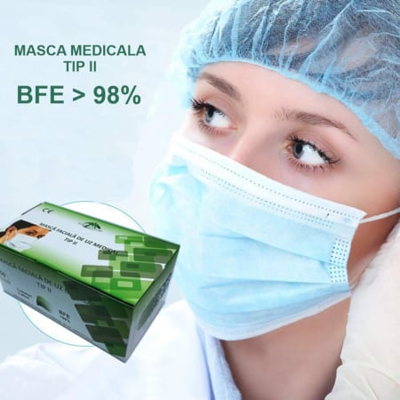 Echipamente speciale de protectie - Set 50 bucati - semi masca faciala de uz medical tip II ROGLOBAL, bfe>98%, EN 14683