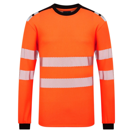 Tricouri clasice reflectorizante - Tricou clasic cu maneca lunga reflectorizant Portwest PW3 MODAFLAME Hi-Vis FR, 45% modacrilic, 25% poliester, 23% bumbac, 6% aramid, 1% antistatic, 220 gr/mp