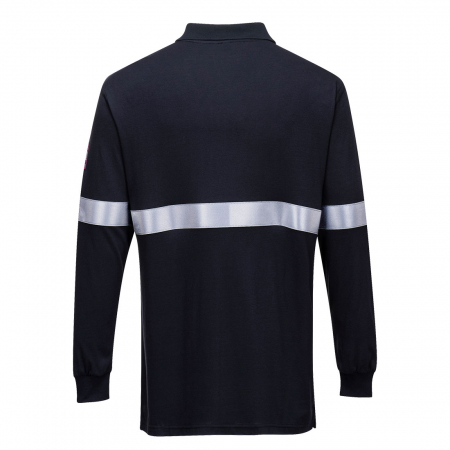 Tricou polo cu maneca lunga ignifug antistatic cu benzi reflectorizante Portwest FR03, 60% modacrilic, 39% bumbac, 1% fibre carbon, 200 gr/mp [1]