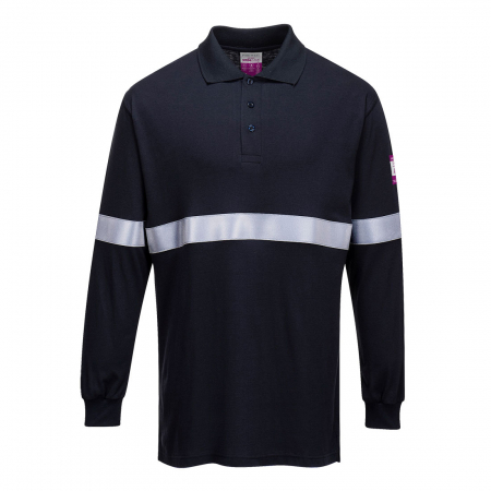 Imbracaminte de lucru - Tricou polo cu maneca lunga ignifug antistatic cu benzi reflectorizante Portwest FR03, 60% modacrilic, 39% bumbac, 1% fibre carbon, 200 gr/mp