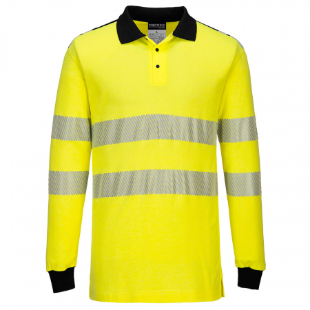 Tricouri ignifuge - Tricou polo cu maneca lunga ignifug reflectorizant Portwest FR702, 60% modacrilic, 39% bumbac, 1% fibre carbon, 210 gr/mp