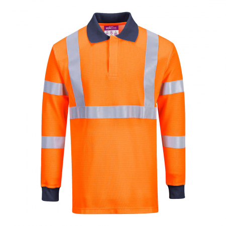 Tricouri ignifuge - Tricou polo cu maneca lunga ignifug reflectorizant Portwest FR76, 45% modacrilic, 25% poliester, 23% bumbac, 6% aramid, 1% antistatic, 220 gr/mp