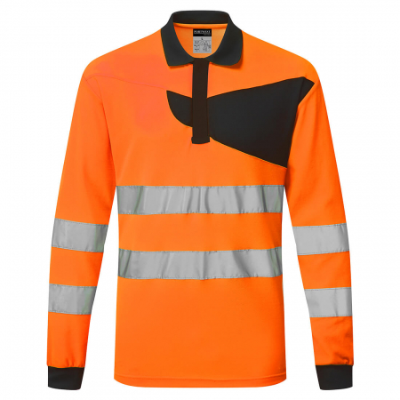 Imbracaminte de lucru - Tricou polo cu maneca lunga reflectorizant Portwest PW220, 55% bumbac, 45% poliester, 144 gr/mp