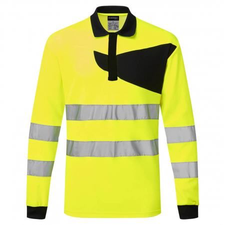 Imbracaminte de lucru - Tricou polo cu maneca lunga reflectorizant Portwest PW220, 55% bumbac, 45% poliester, 144 gr/mp
