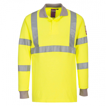 Imbracaminte de lucru - Tricou polo cu maneca lunga antistatic ignifug Portwest HIVIS FR77, 60% modacrilic, 39% bumbac, 1% fibra carbon, 210g