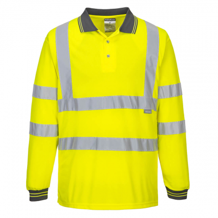 Tricouri polo reflectorizante - Tricou polo cu maneca lunga reflectorizant Portwest HIVIS S277, 100% poliester, 175 gr/mp