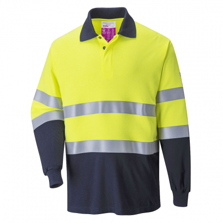 Imbracaminte de lucru - Tricou polo cu maneca lunga reflectorizant ignifug Portwest FR74, antistatic, bicolor, 60% modacrilic, 39% bumbac, 1% fibra carbon, 210g