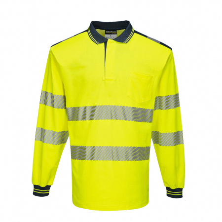 Imbracaminte de lucru - Tricou polo cu maneca lunga Portwest T184 PW3 Hi-Vis, 55% bumbac, 45% poliester, 175 gr/mp