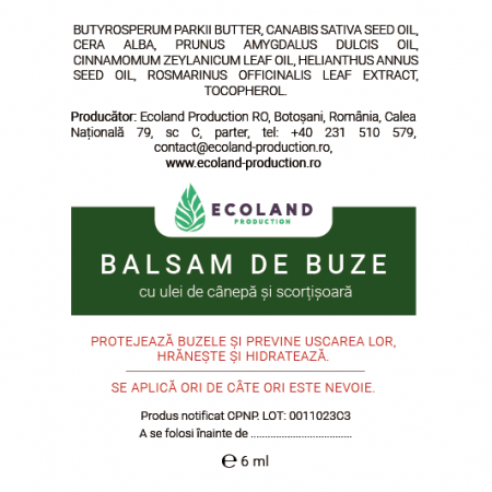 NATURAL COSMETICS - Balsamul de buze cu ulei de cânepă - 6gr