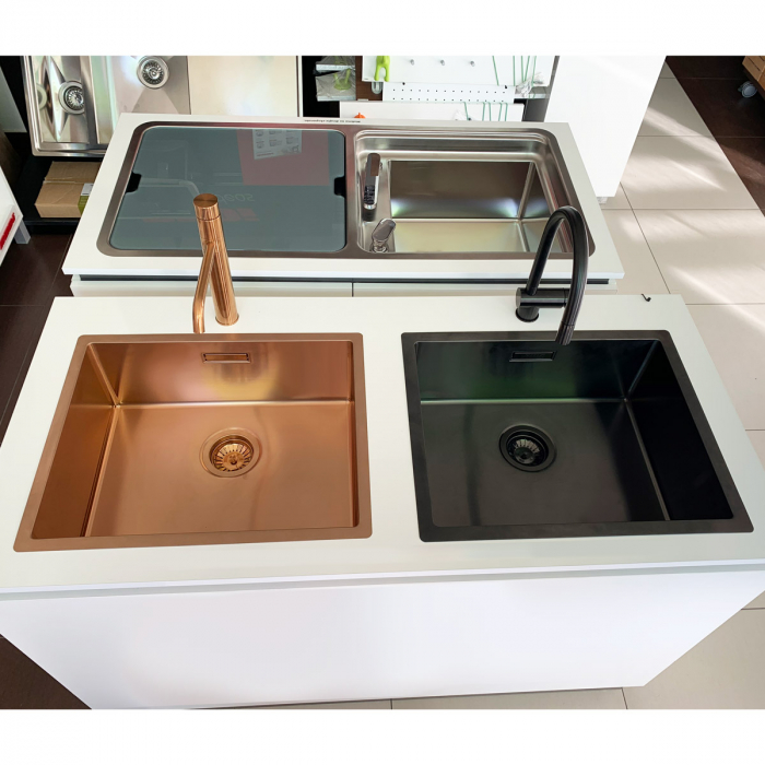 Chiuveta bucatarie inox CookingAid BOX LUX 50 COPPER cu strat PVD ceramic culoare cupru + accesorii montaj [9]