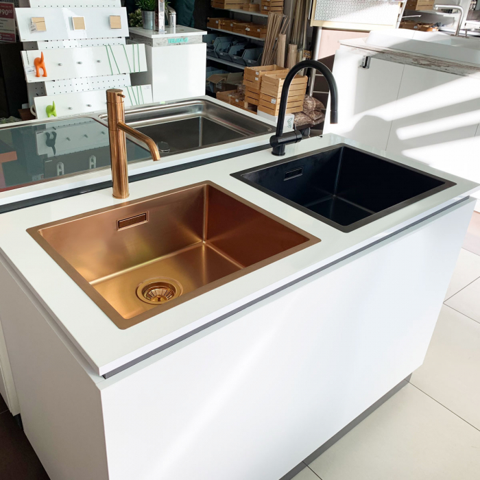 Chiuveta bucatarie inox CookingAid BOX LUX 50 COPPER cu strat PVD ceramic culoare cupru + accesorii montaj [10]