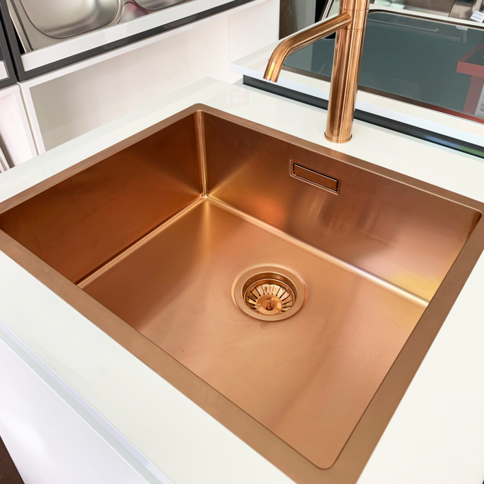 Chiuveta bucatarie inox CookingAid BOX LUX 50 COPPER cu strat PVD ceramic culoare cupru + accesorii montaj [8]