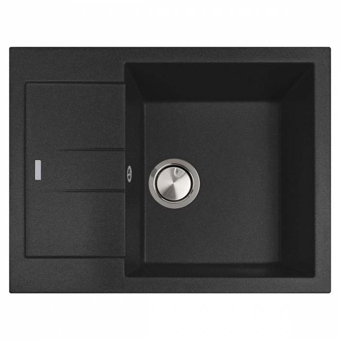 Chiuveta bucatarie granit CookingAid Amanda AM6510 Neagra / Black Metal quartz reversibila stanga/dreapta cu picurator + accesorii montaj [2]