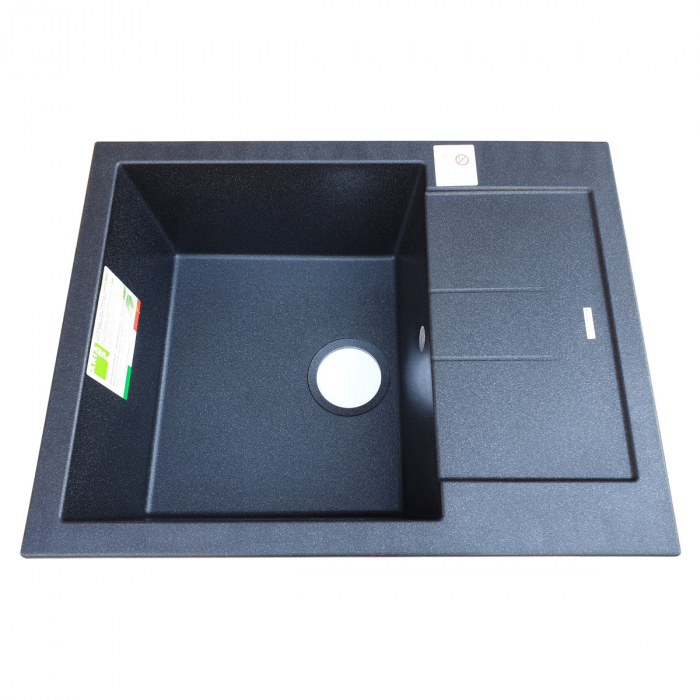 Chiuveta bucatarie granit CookingAid Amanda AM6510 Neagra / Black Metal quartz reversibila stanga/dreapta cu picurator + accesorii montaj [4]