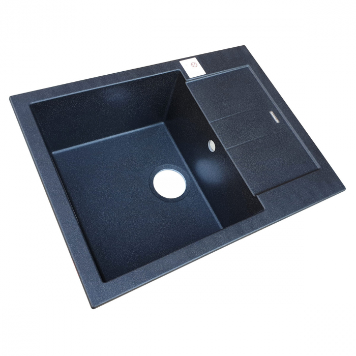 Chiuveta bucatarie granit CookingAid Amanda AM6510 Neagra / Black Metal quartz reversibila stanga/dreapta cu picurator + accesorii montaj [6]