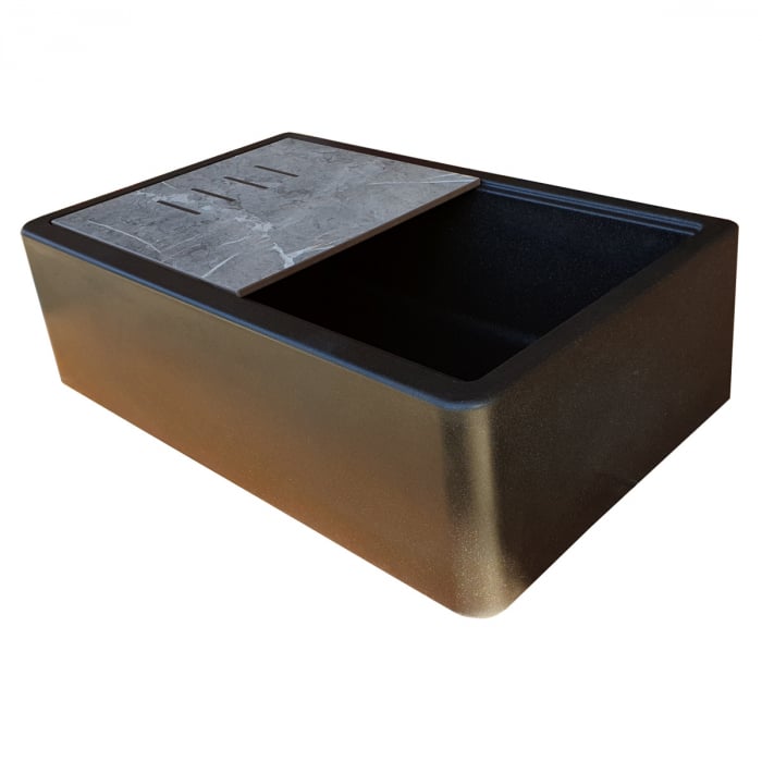 Chiuveta bucatarie granit reversibila CookingAid Lux LX8410 Farm House Apron Neagra / Black Metal Quartz + accesorii montaj [4]