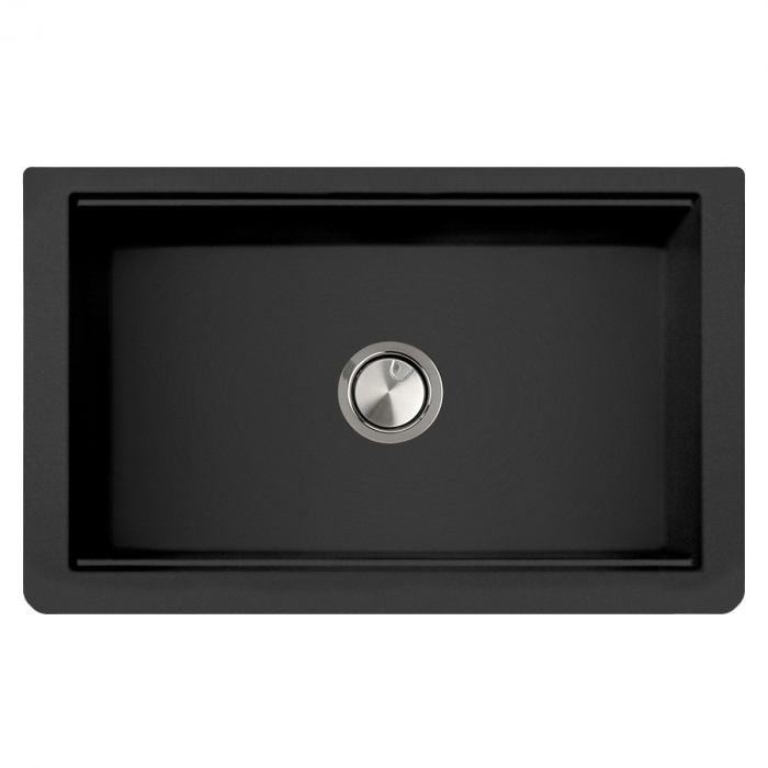 Chiuveta bucatarie granit reversibila CookingAid Lux LX8410 Farm House Apron Neagra / Black Metal Quartz + accesorii montaj [15]