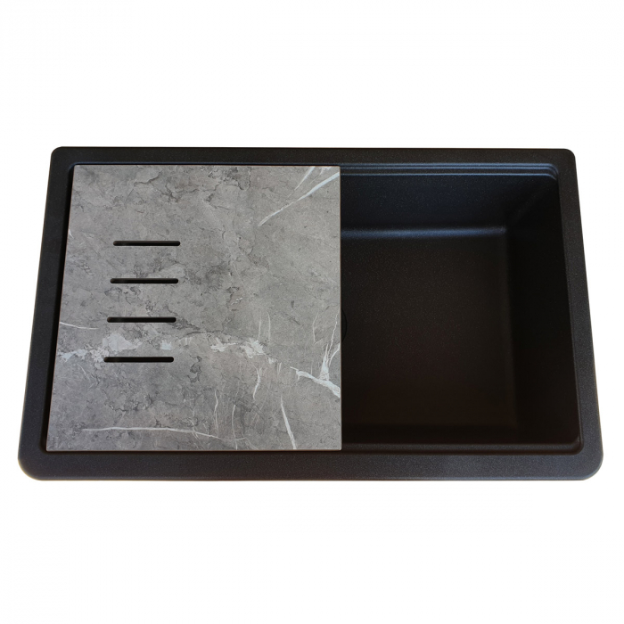 Chiuveta bucatarie granit reversibila CookingAid Lux LX8410 Farm House Apron Neagra / Black Metal Quartz + accesorii montaj [5]