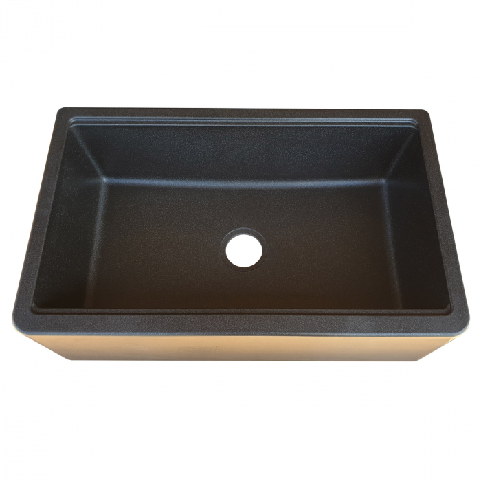Chiuveta bucatarie granit reversibila CookingAid Lux LX8410 Farm House Apron Neagra / Black Metal Quartz + accesorii montaj [3]
