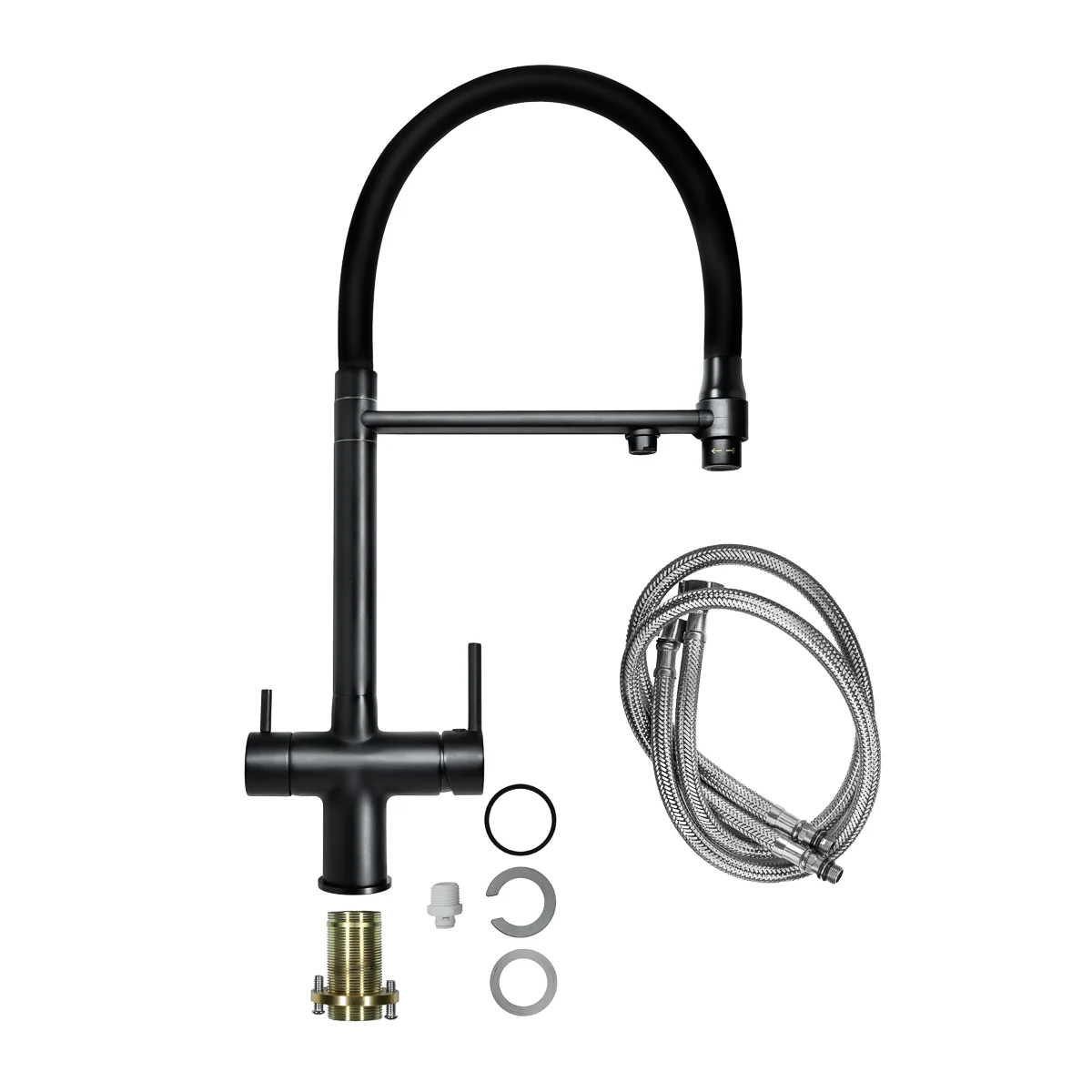 Baterie bucătărie cu 3 căi pentru filtru de purificare, neagră [4]
