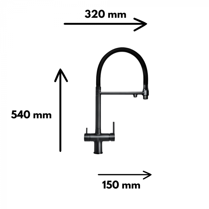 Baterie bucătărie cu 3 căi pentru filtru de purificare, neagră [3]