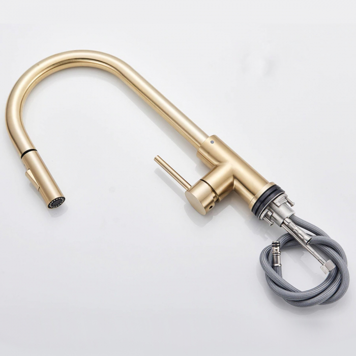 Baterie CookingAid GOLDEN TAP auriu cu furtun dus retractabil / extractibil + buton interschimbabil jet/dus si finisaj mat [5]
