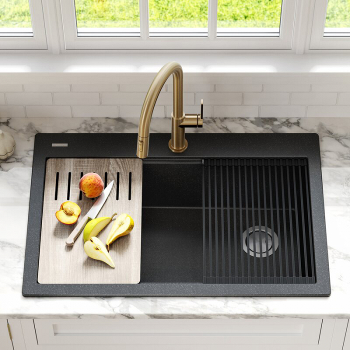 Baterie CookingAid GOLDEN TAP auriu cu furtun dus retractabil / extractibil + buton interschimbabil jet/dus si finisaj mat [11]