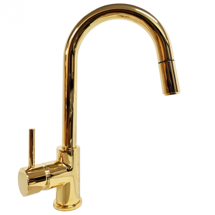 Baterie Indiana Gold cu furtun dus retractabil / extractibil si finisaj Golden Auriu-CookingAid [10]
