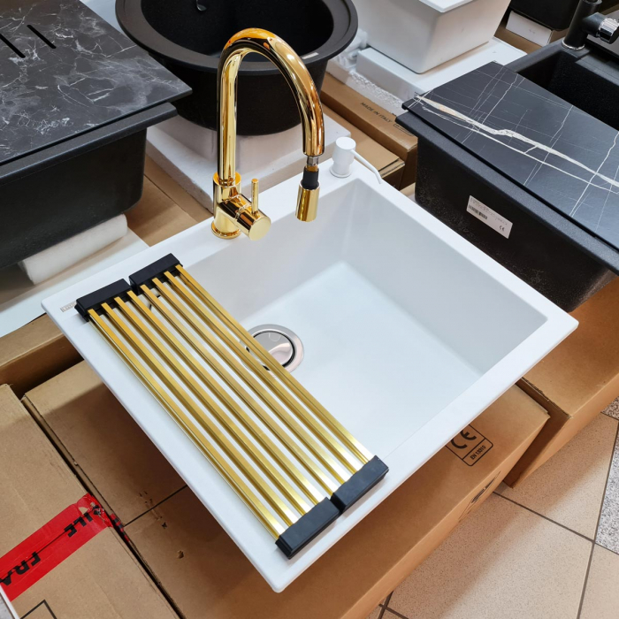 Baterie Indiana Gold cu furtun dus retractabil / extractibil si finisaj Golden Auriu-CookingAid [4]