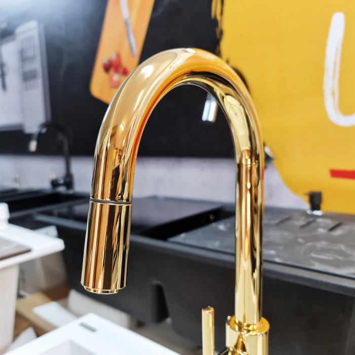 Baterie Indiana Gold cu furtun dus retractabil / extractibil si finisaj Golden Auriu-CookingAid [8]