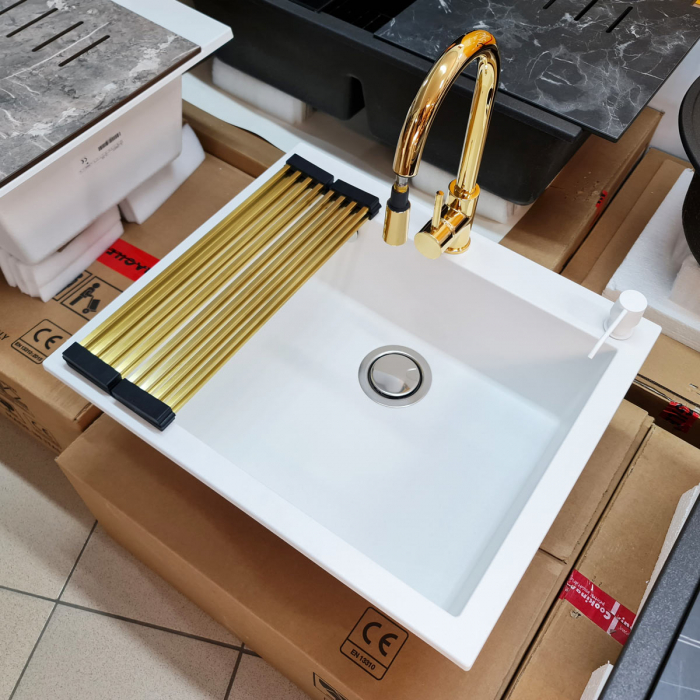 Baterie Indiana Gold cu furtun dus retractabil / extractibil si finisaj Golden Auriu-CookingAid [5]