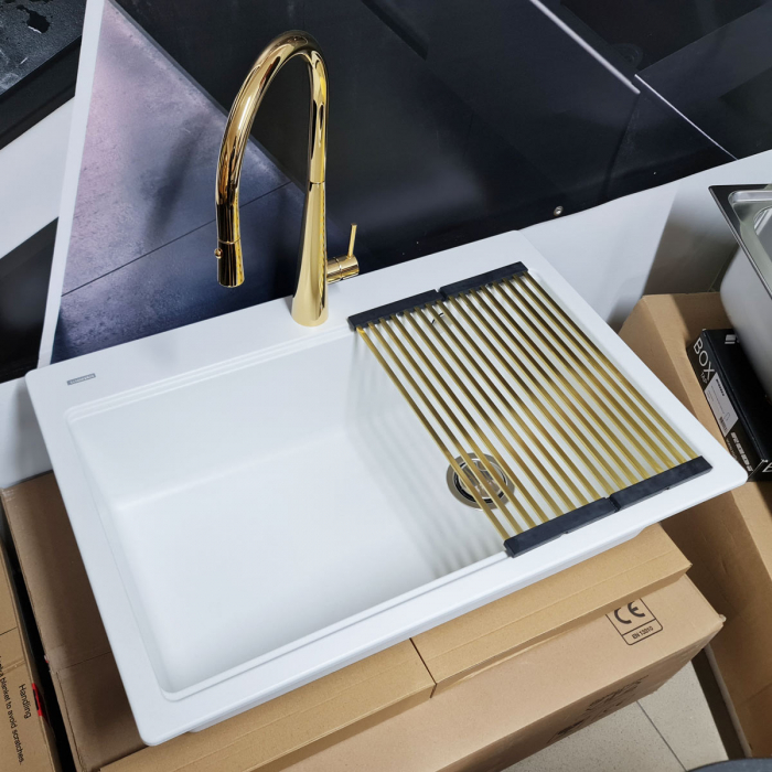 Baterie NEWMIX 90 cu finisaj GOLDEN AURIU si furtun dus retractabil/extractibil si buton jet/dus Cookingaid [6]