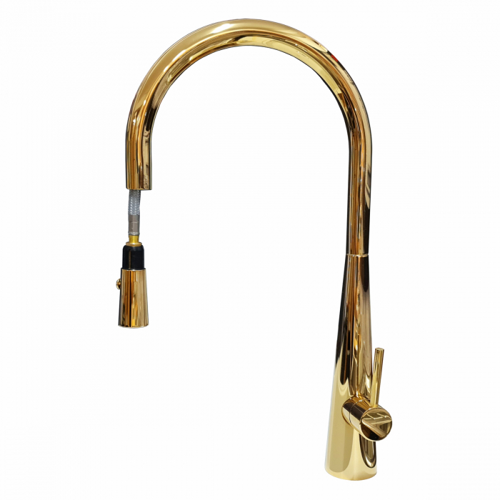 Baterie NEWMIX 90 cu finisaj GOLDEN AURIU si furtun dus retractabil/extractibil si buton jet/dus Cookingaid [12]