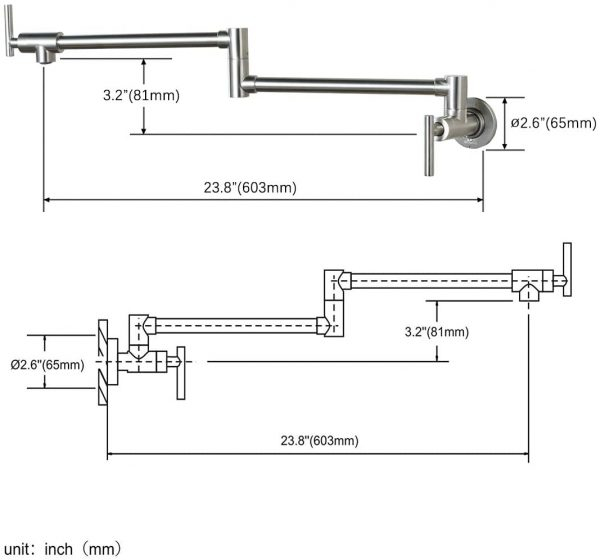 Baterie Pot Filler pentru umplut oale pe aragaz sau pe plita inductie finisaj inox periat [9]