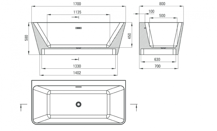 Cada rectangulara pentru baie, Deante HIACYNT freestanding, 170 cm [6]