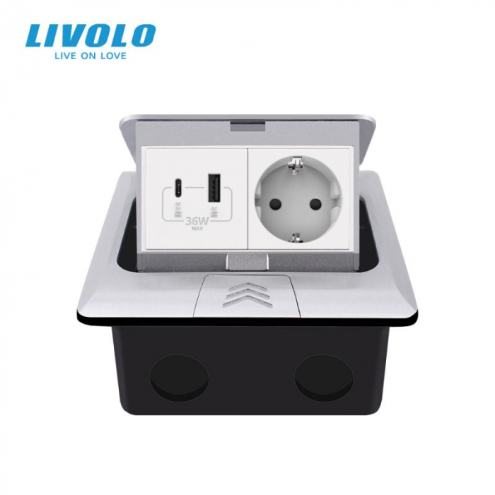 Carcasa Livolo pentru prize incorporabile in pardoseala, 4M, Gri [3]