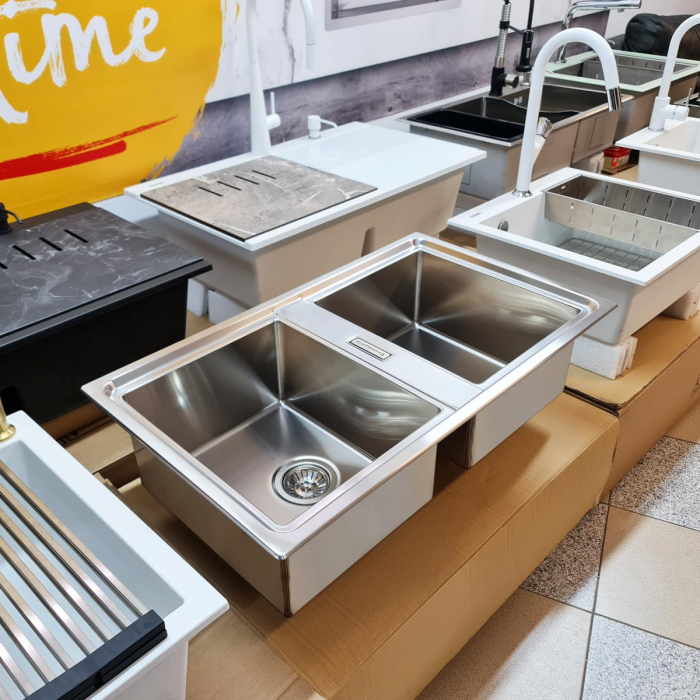 Chiuveta bucatarie cu 2 cuve inox dubla CookingAid FUSION 86BB reversibila stanga/dreapta + accesorii montaj [8]