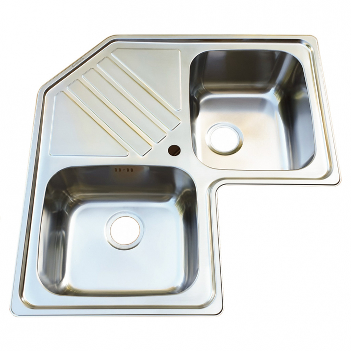 Chiuveta bucatarie cu 2 cuve inox dubla CookingAid KEPPLER BB pe colt reversibila stanga/dreapta cu picurator + accesorii montaj [4]