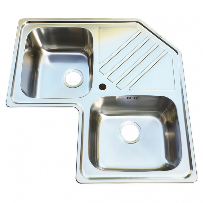 Chiuveta bucatarie cu 2 cuve inox dubla CookingAid KEPPLER BB pe colt reversibila stanga/dreapta cu picurator + accesorii montaj [3]