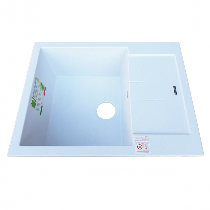Chiuveta bucatarie granit CookingAid Amanda AM6510 Alba / Polar White reversibila stanga/dreapta cu picurator + accesorii montaj [3]